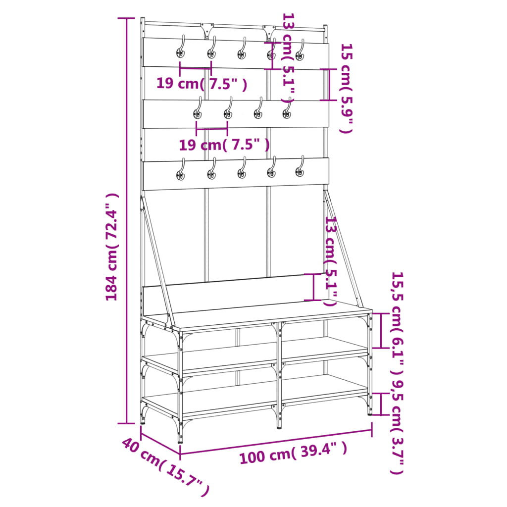 Garment Rack with Shoe Rack Black 100x40x184 cm