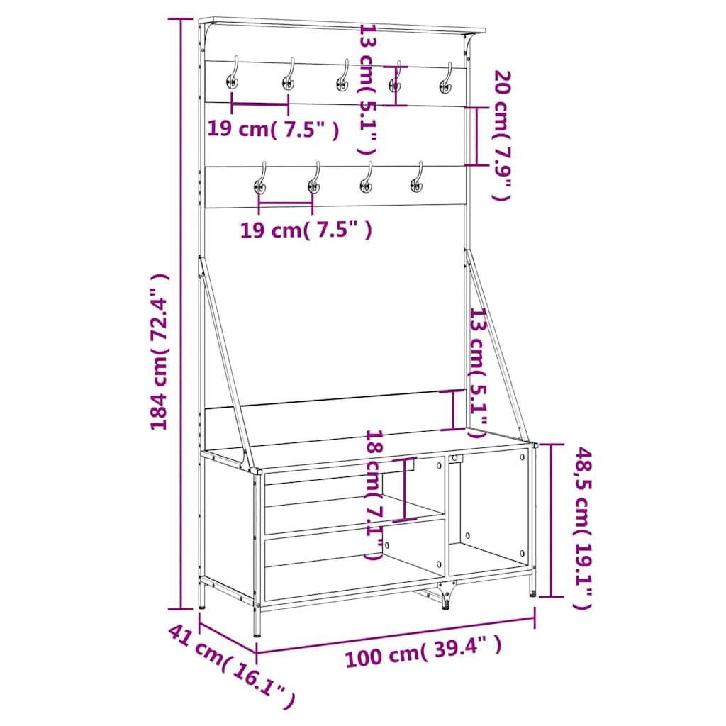 Clothes rack with shoe rack Sonoma Oak 100x41x184 cm