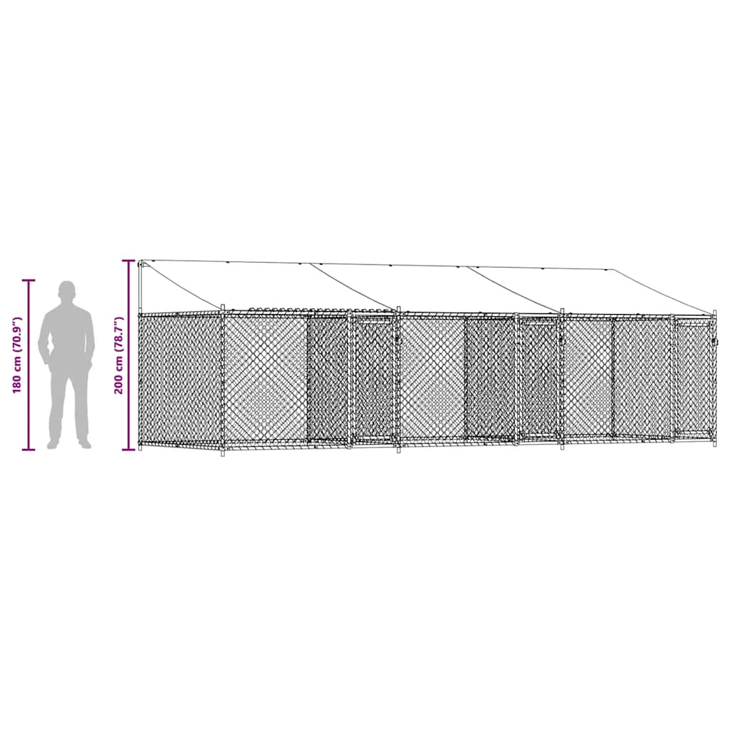 Hundezwinger mit Dach und Türen Grau 6x2x2 m Verzinkter Stahl