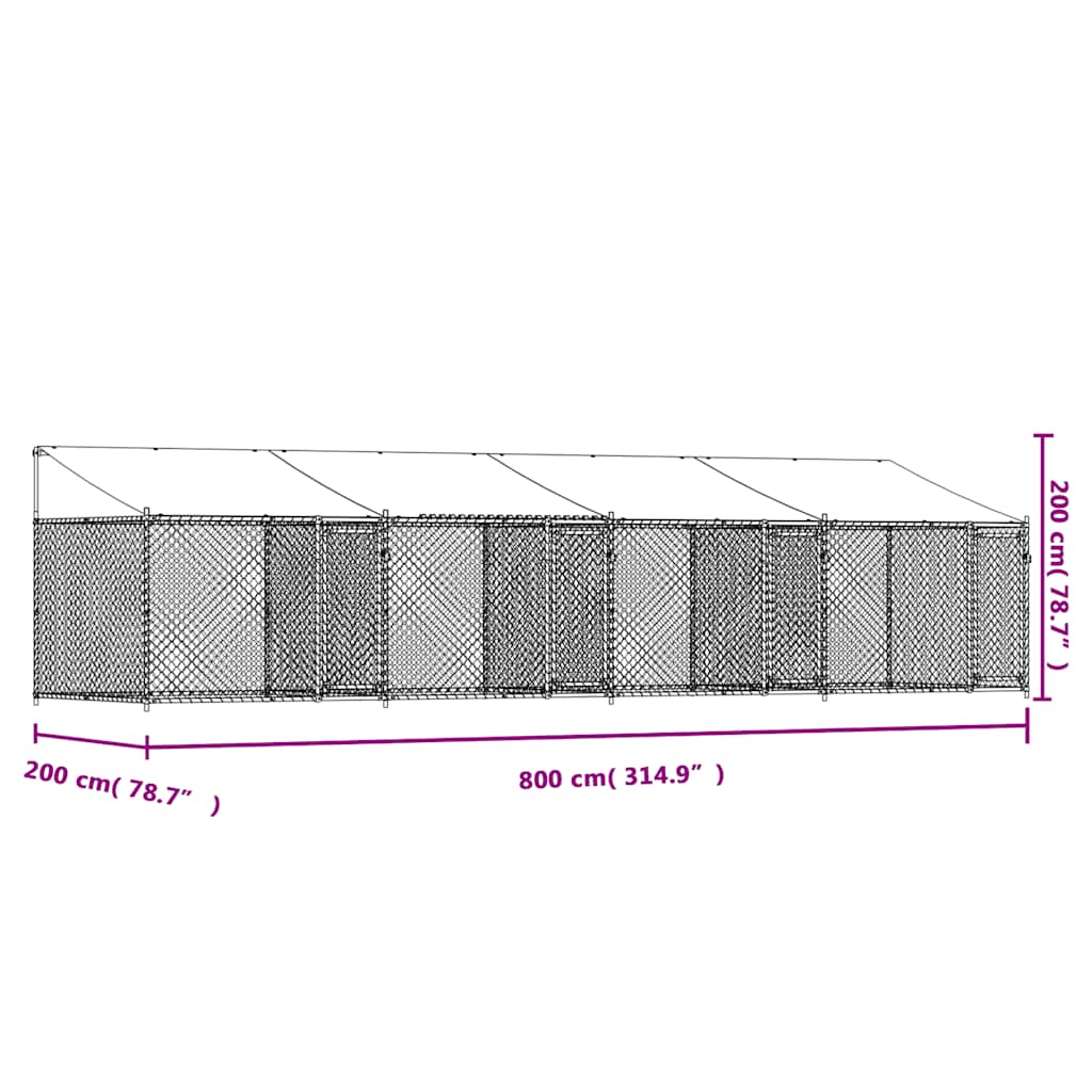 Hundezwinger mit Dach und Türen Grau 8x2x2 m Verzinkter Stahl