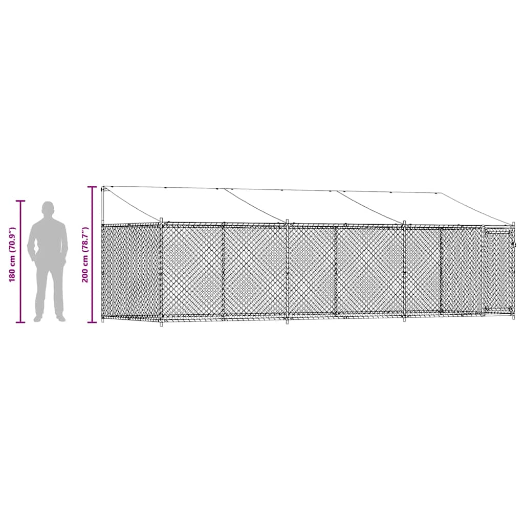 Hundezwinger mit Dach und Tür Grau 6x2x2 m Verzinkter Stahl