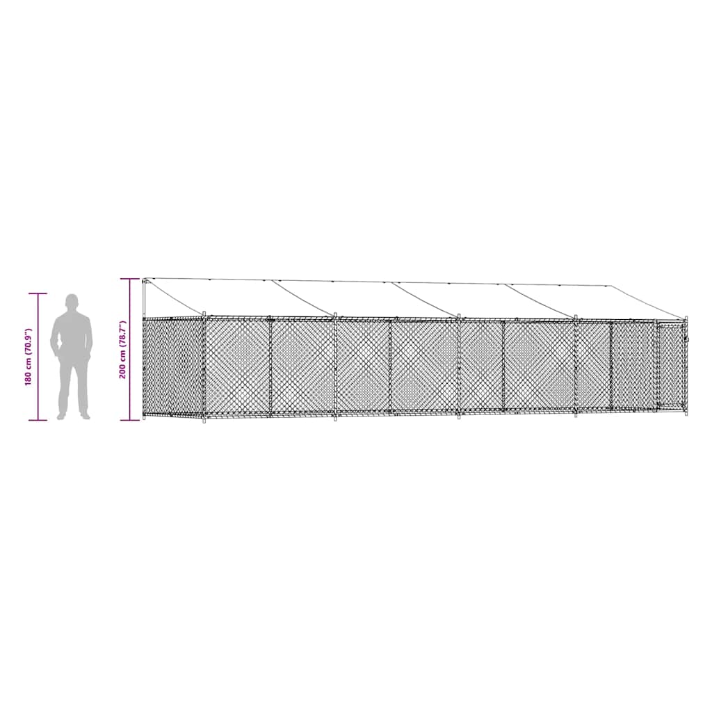 Hundezwinger mit Dach und Tür Grau 8x2x2 m Verzinkter Stahl