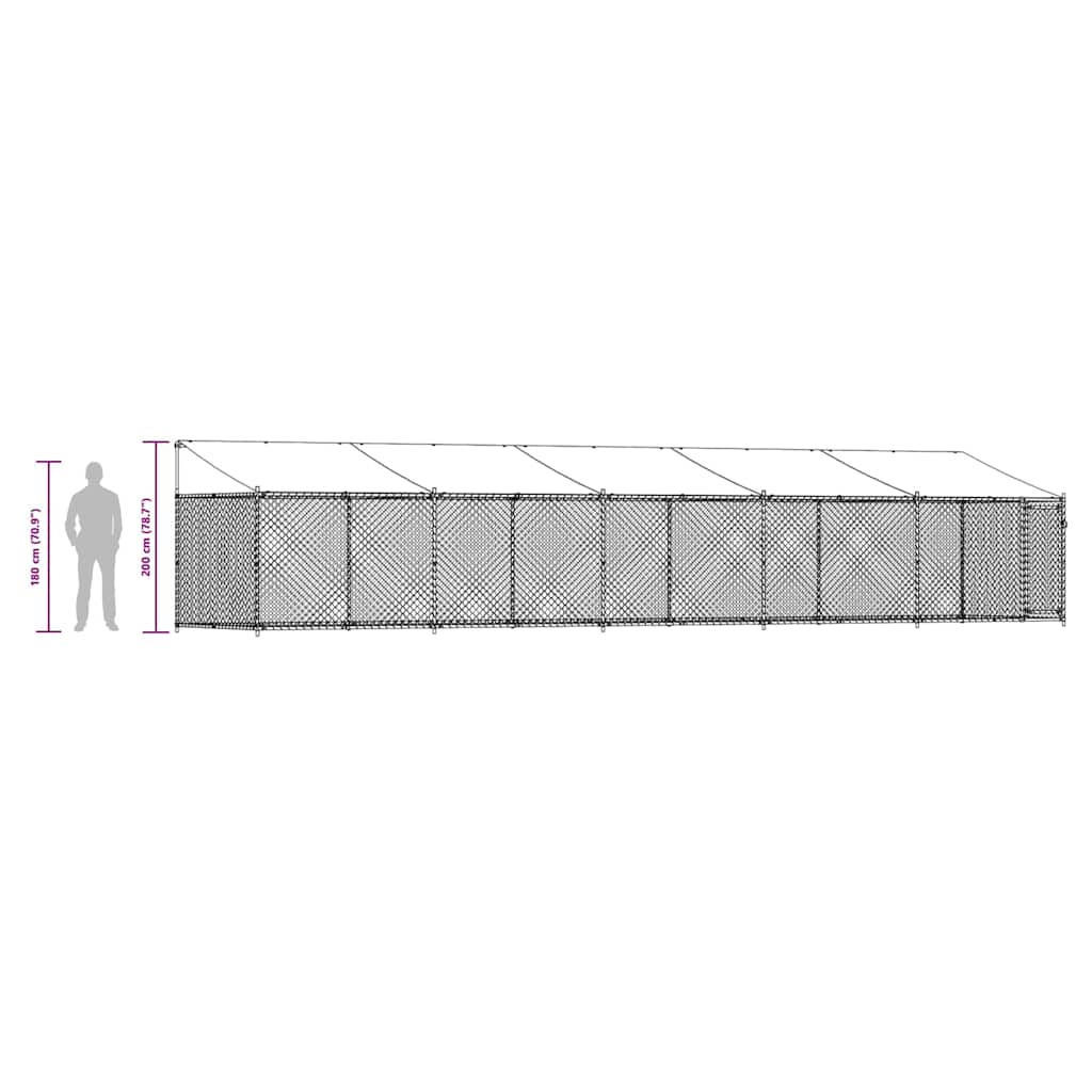 Hundezwinger mit Dach und Tür Grau 10x2x2 m Verzinkter Stahl