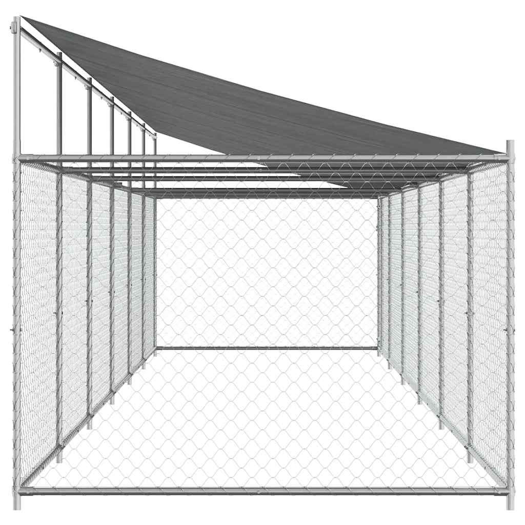 Hundezwinger mit Dach und Tür Grau 12x2x2 m Verzinkter Stahl
