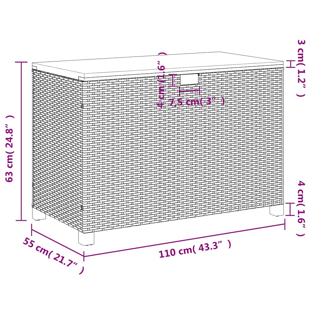 Gartentruhe Grau 110x55x63 cm Poly Rattan Akazienholz