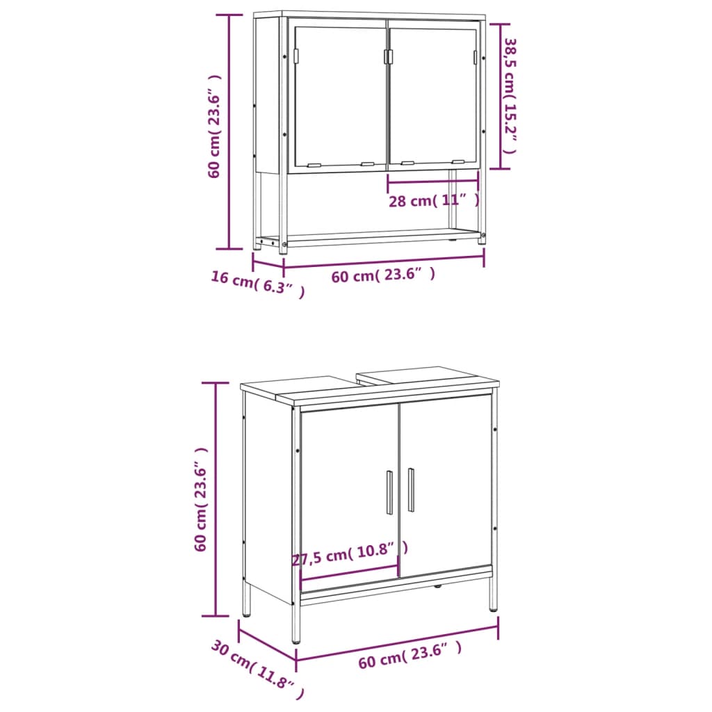 2-tlg. Badmöbel-Set Räuchereiche Holzwerkstoff