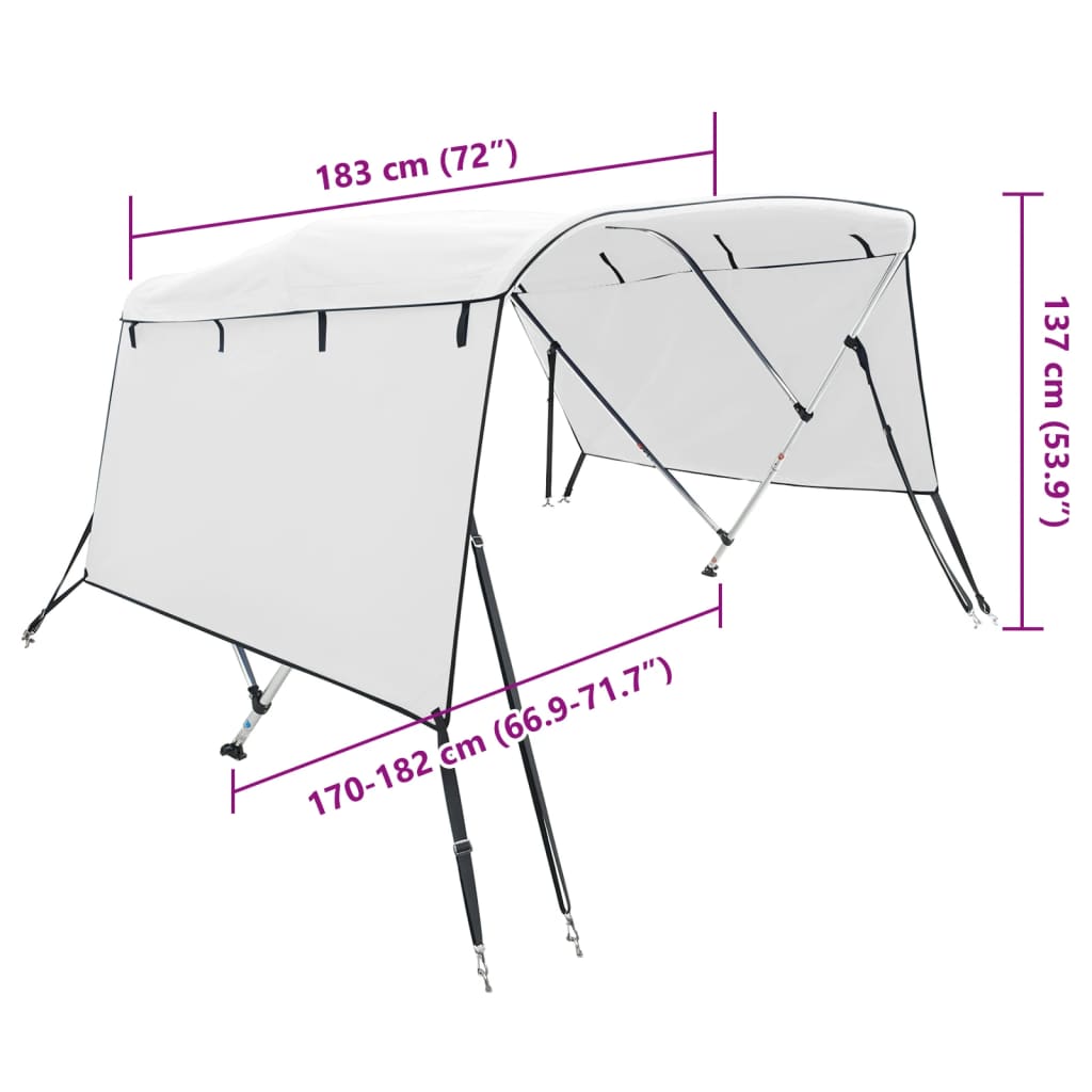 Bimini 3 arceaux avec joues latérales 183x(170-182)x137 cm