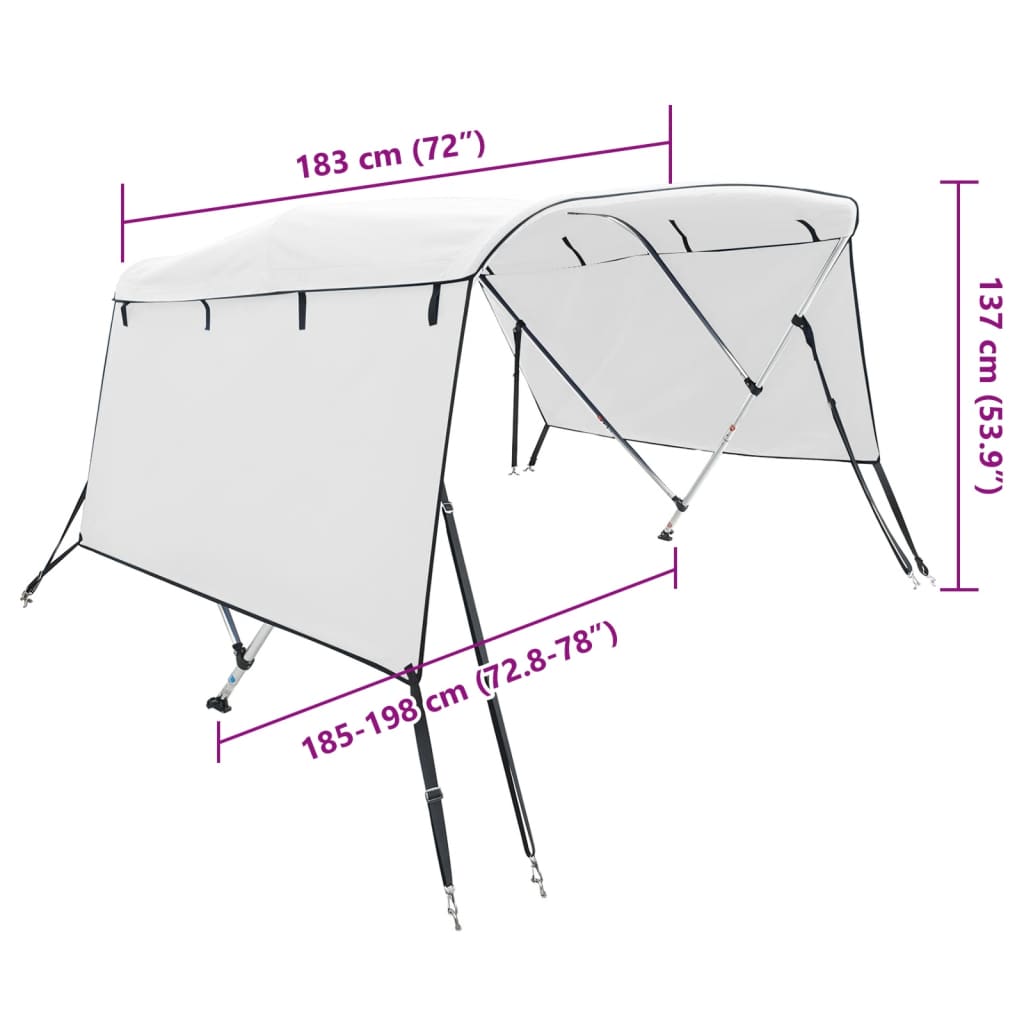 3-Bow Bimini-Top mit Seitenteilen 183x(185-198)x137 cm