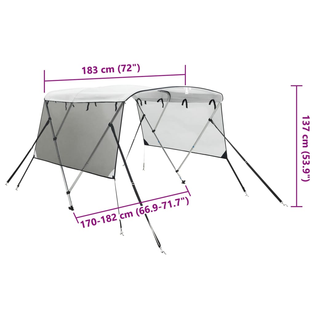 Bimini 3 arceaux avec panneaux latéraux en maille 183x(170-182)x137 cm