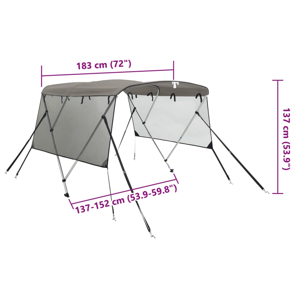 3-Bow Bimini-Top mit Mesh-Seitenteilen 183x(137-152)x137 cm