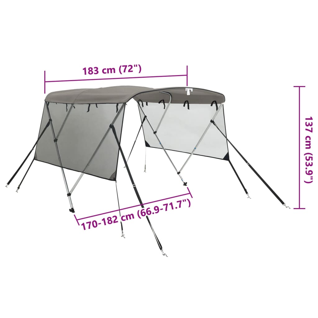 Bimini-top 3 arceaux avec parois latérales en maille 183x(170-182)x137 cm
