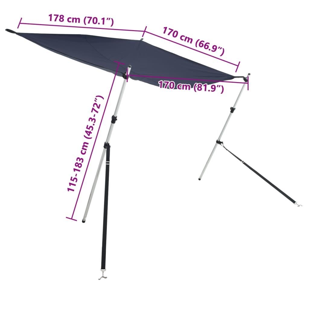 Extension d'ombrage T-Top bleu marine 170x208x(115-183) cm