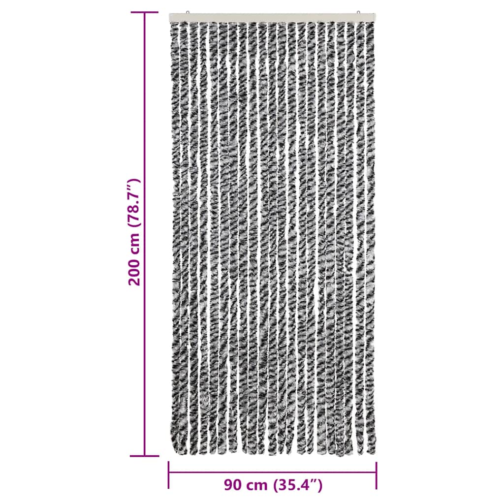 Moustiquaire de porte grise, noire et blanche 90x200 cm en chenille