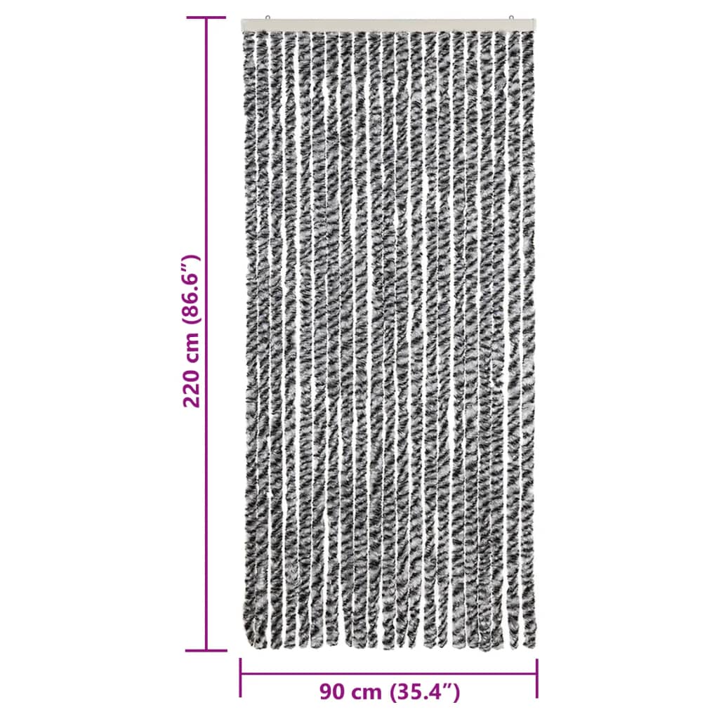 Rideau anti-mouches Gris, Noir et Blanc 90x220 cm Chenille