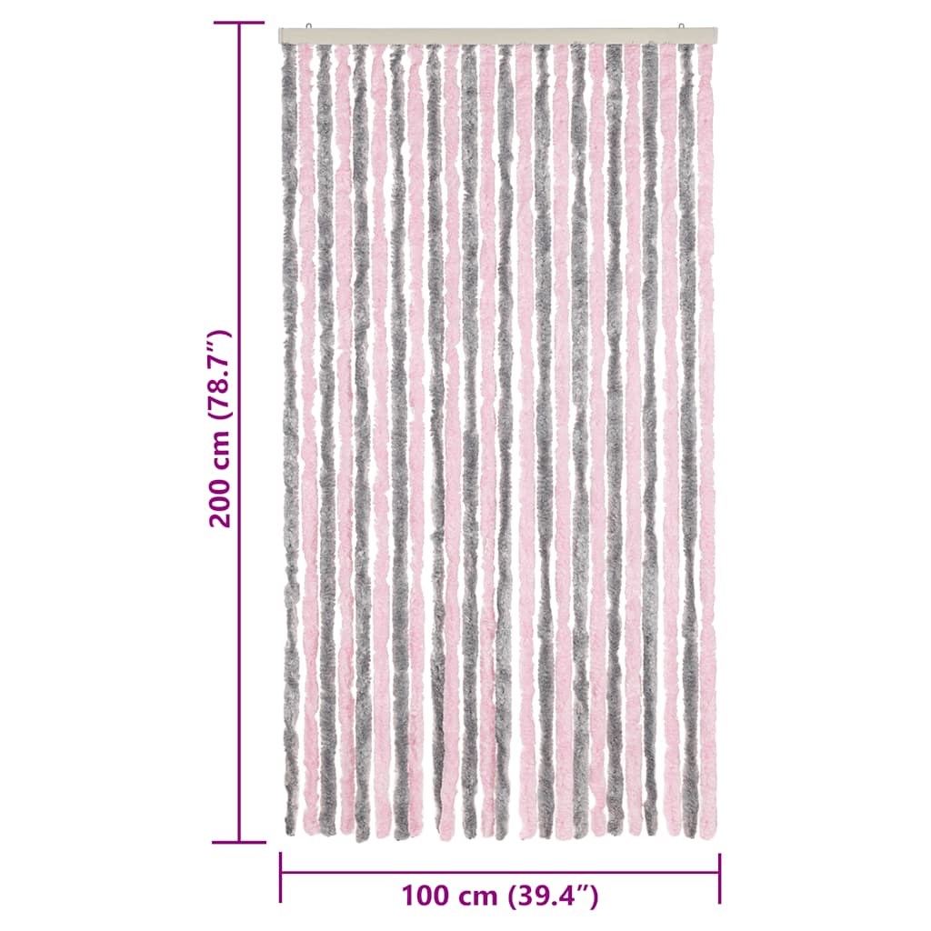 Fly Screen Door Curtain Silver Grey and Pink 100x200 cm Chenille