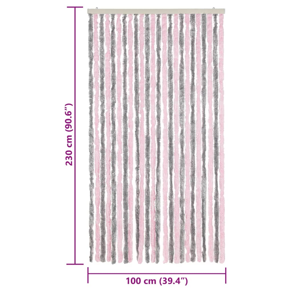 Fly Screen Silver Gray and Pink 100x230 cm Chenille