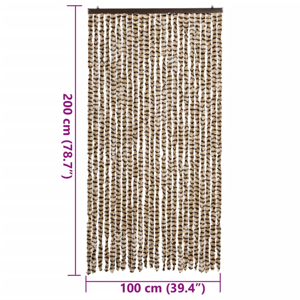 Beige and Brown Fly Curtain 100x200 cm Chenille