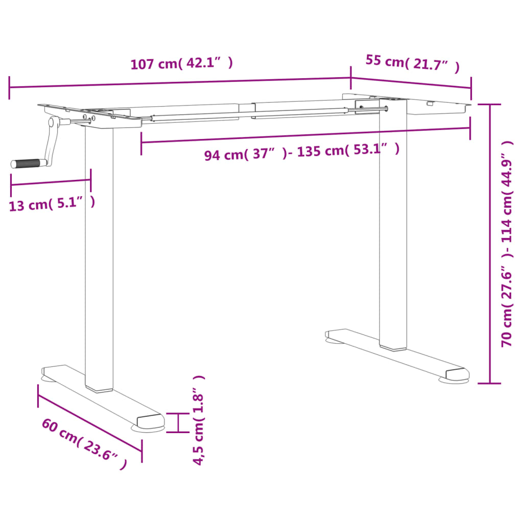 Piètement pour bureaux assis-debout Blanc (94-135)x60x(70-114)cm