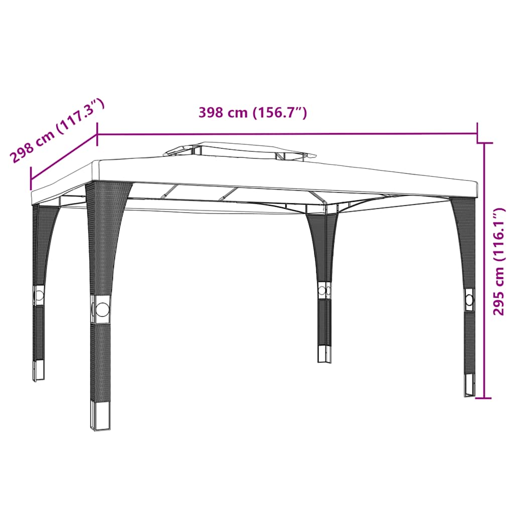 Pavillon mit Doppeldach Anthrazit 3,98x2,98 m Stahl