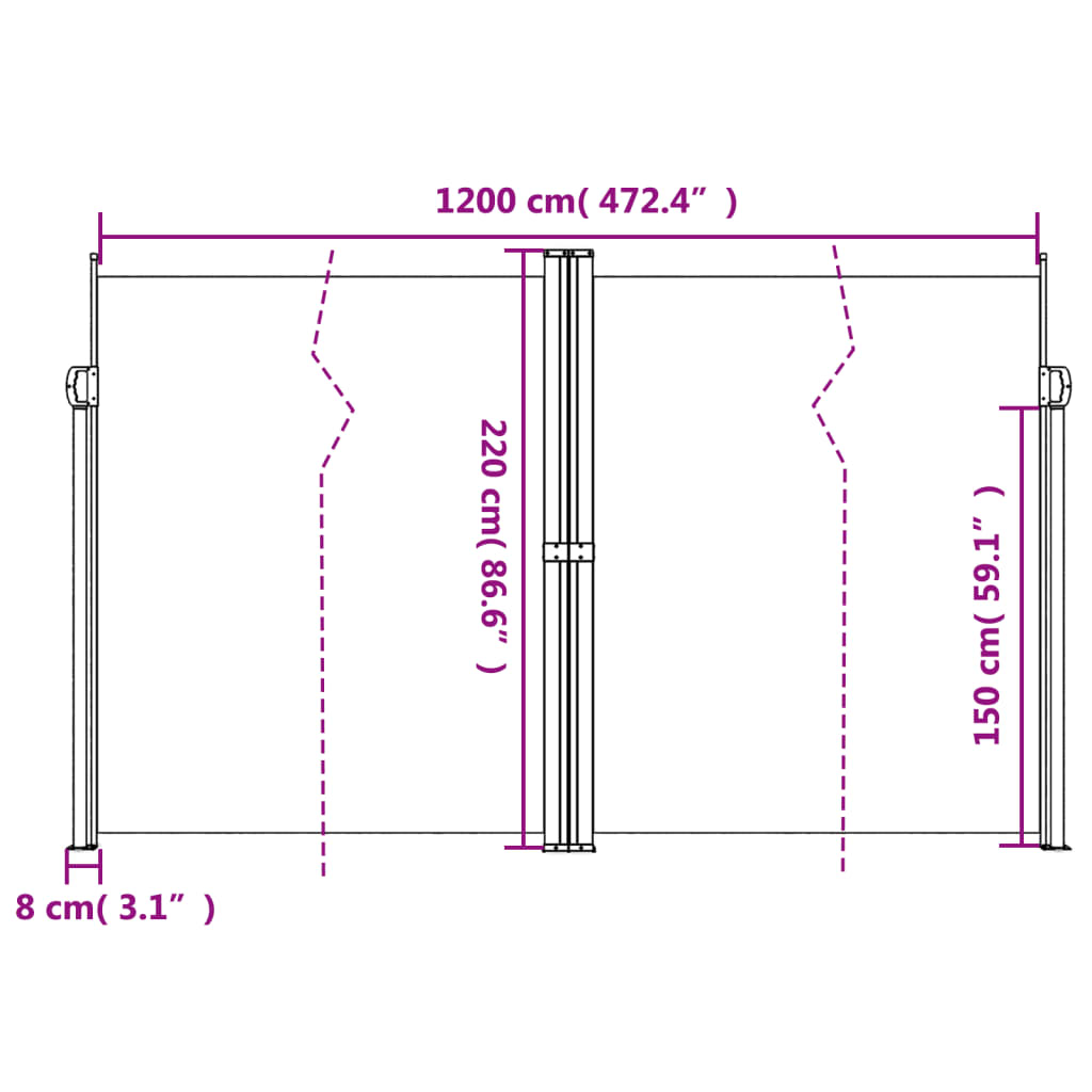 Seitenmarkise Ausziehbar Creme 220x1200 cm