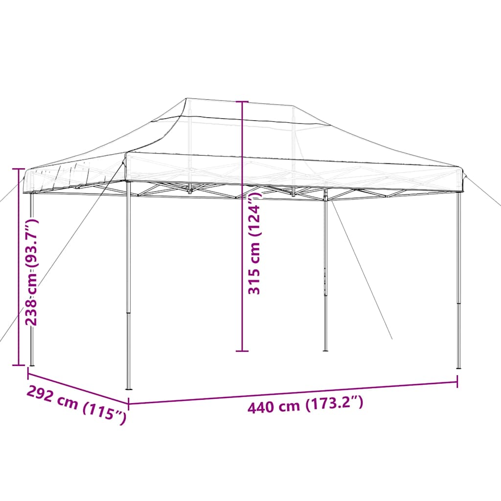 Partyzelt Faltbar Pop-Up Schwarz 440x292x315 cm