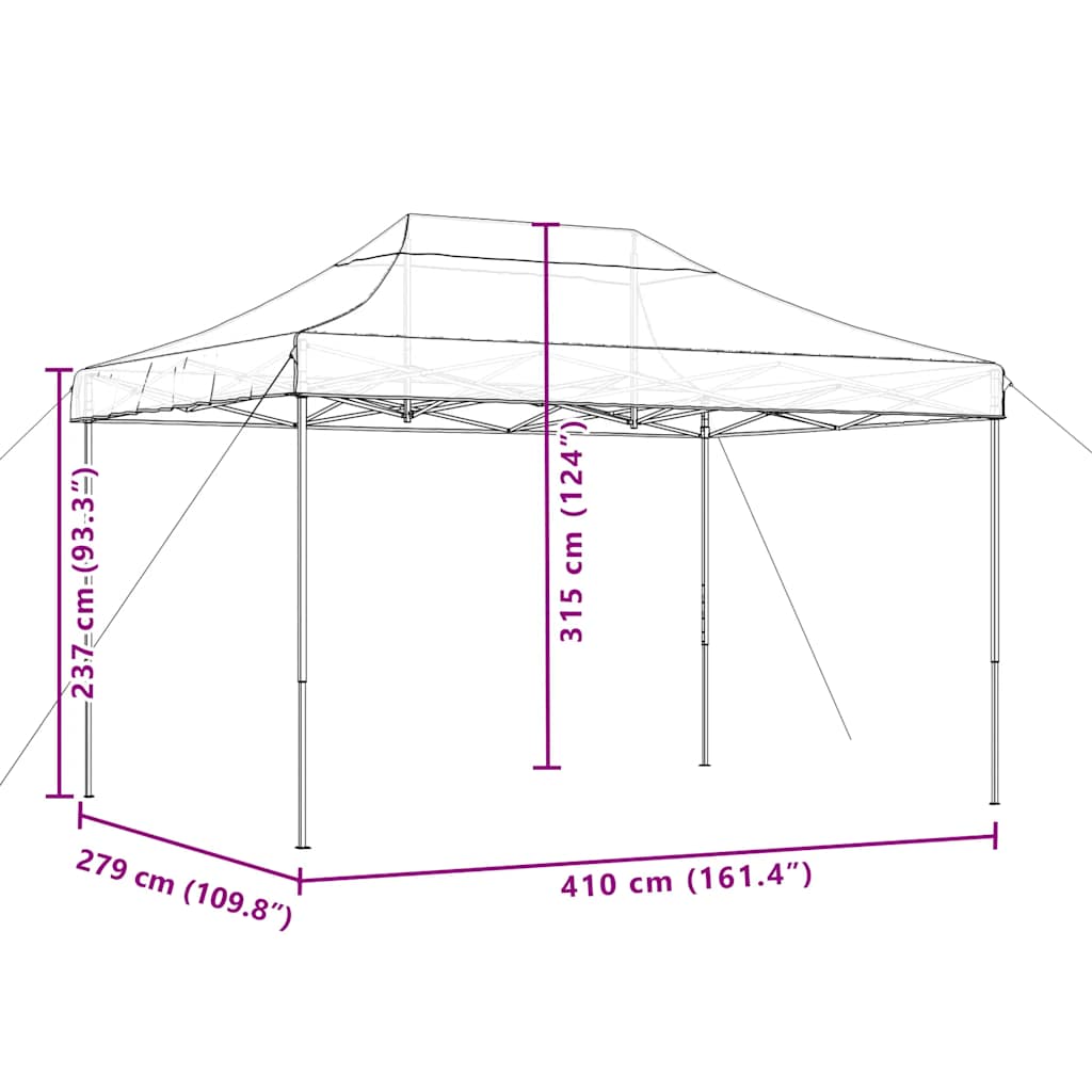 Partyzelt Faltbar Pop-Up Schwarz 410x279x315 cm