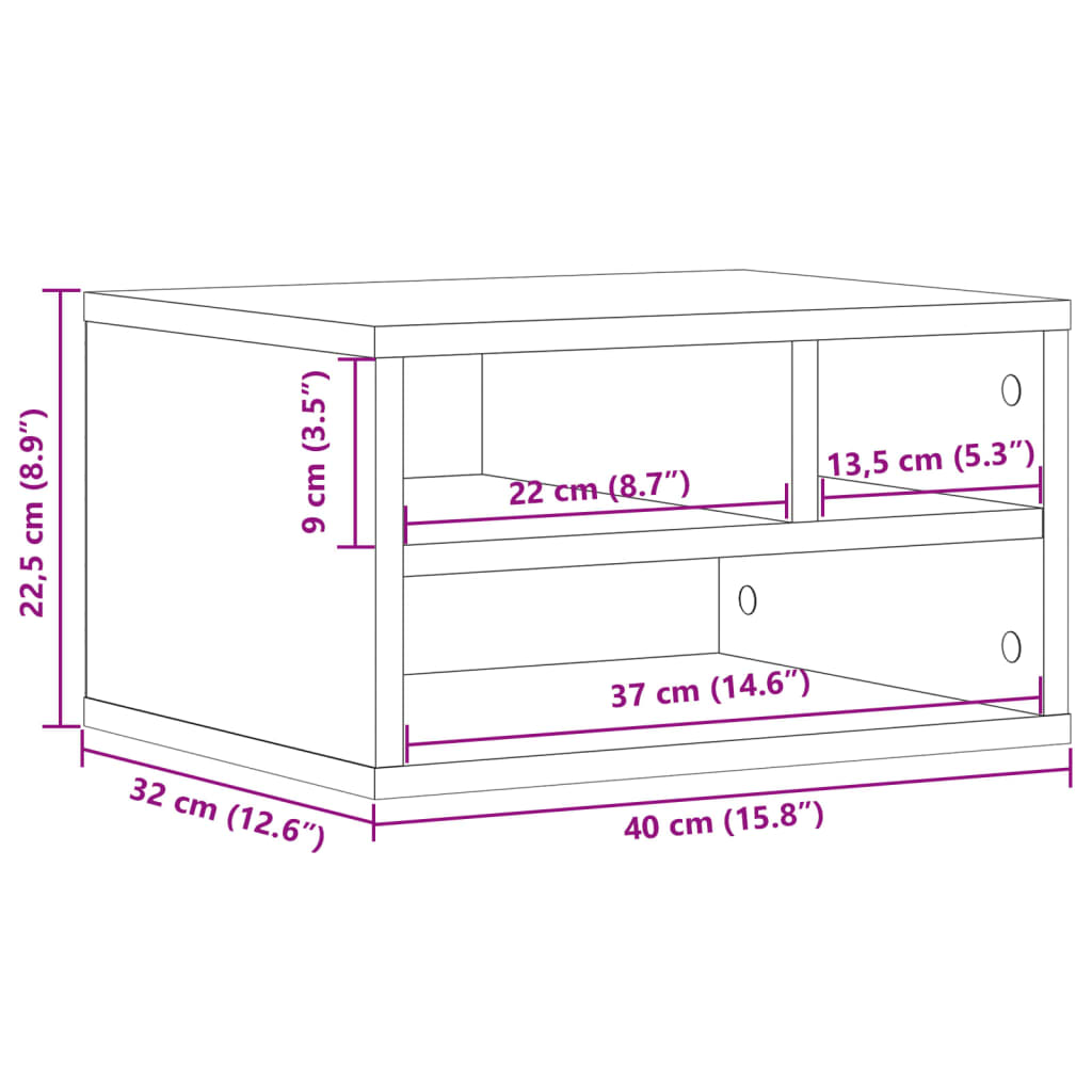Support d'imprimante en chêne fumé 40x32x22,5 cm, bois manufacturé