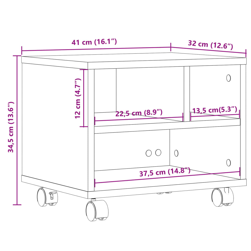 Support d'imprimante à roulettes gris Sonoma 41x32x34,5 cm