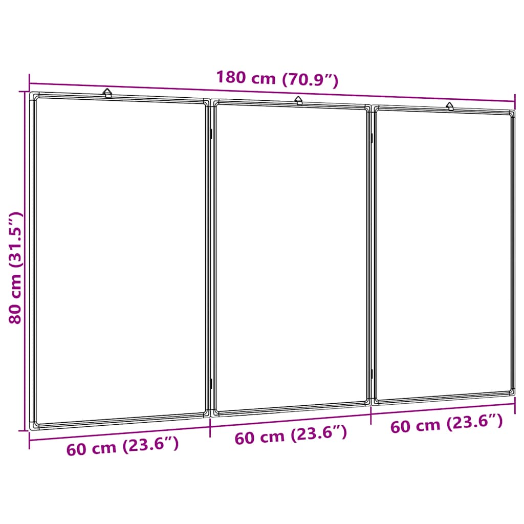 Tableau blanc magnétique pliable 180x80x1,7 cm Aluminium