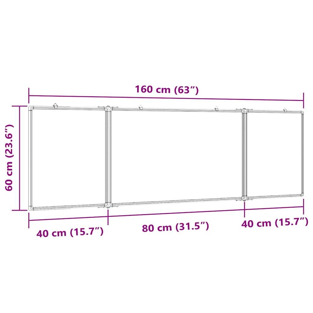 Tableau blanc magnétique pliable 160x60x1,7 cm Aluminium