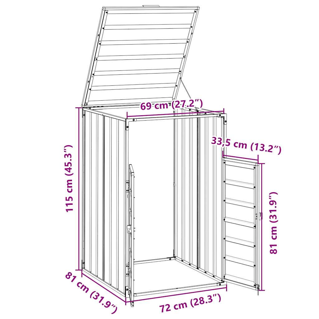 Mülltonnenbox für 1 Tonne Grün 72x81x115 cm Stahl