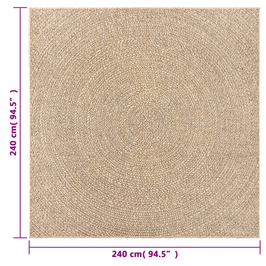 Rug ZIZUR 240x240 cm Jute-Look Indoor and Outdoor