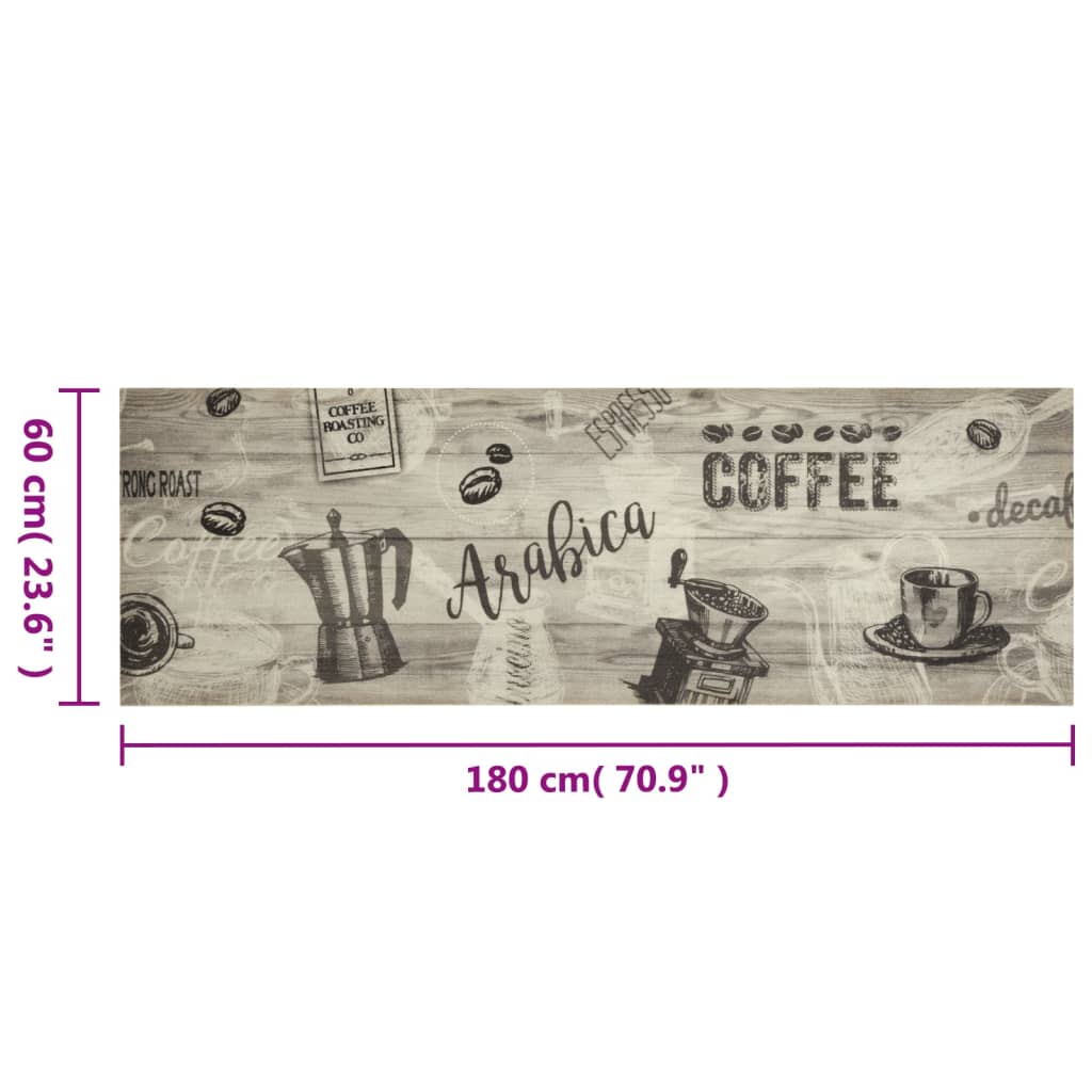 Washable Kitchen Mat Coffee Grey 60x180 cm Velvet