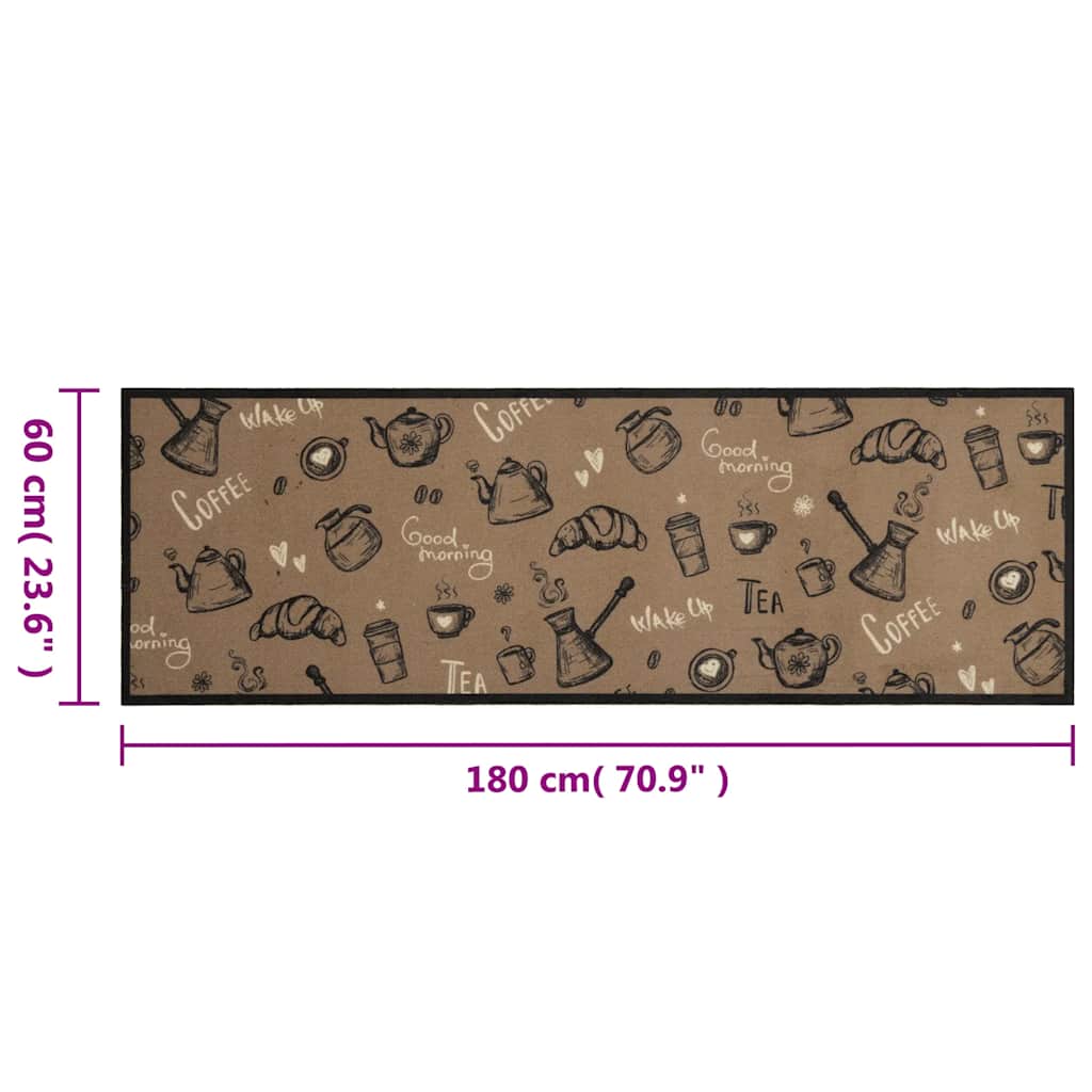 Tapis de cuisine lavable marron clair 60x180 cm velours