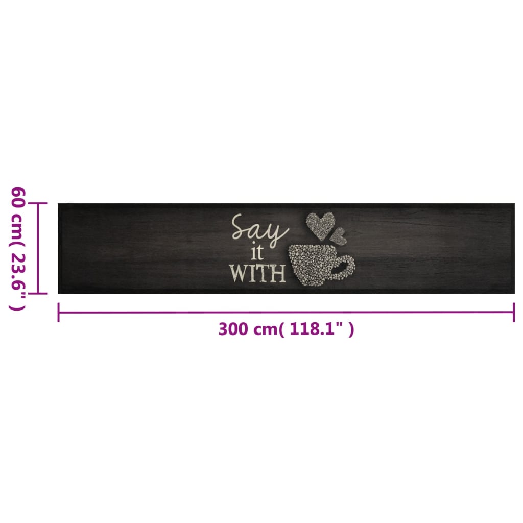 Tapis de cuisine lavable Tasse Noir 60x300 cm Velours