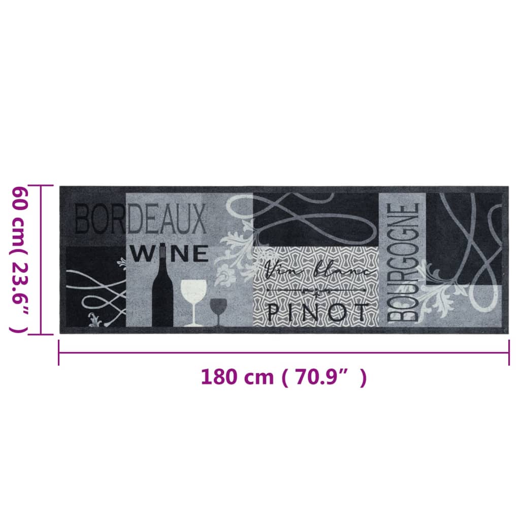 Tapis de cuisine lavable Vin Gris 60x180 cm Velours