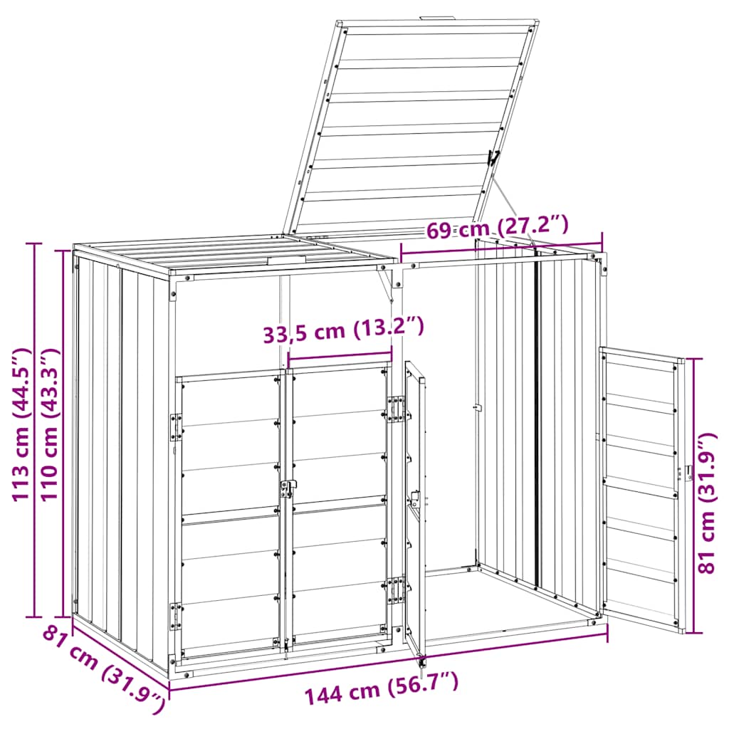 Mülltonnenbox für 2 Tonnen Grau 144x81x113 cm Stahl