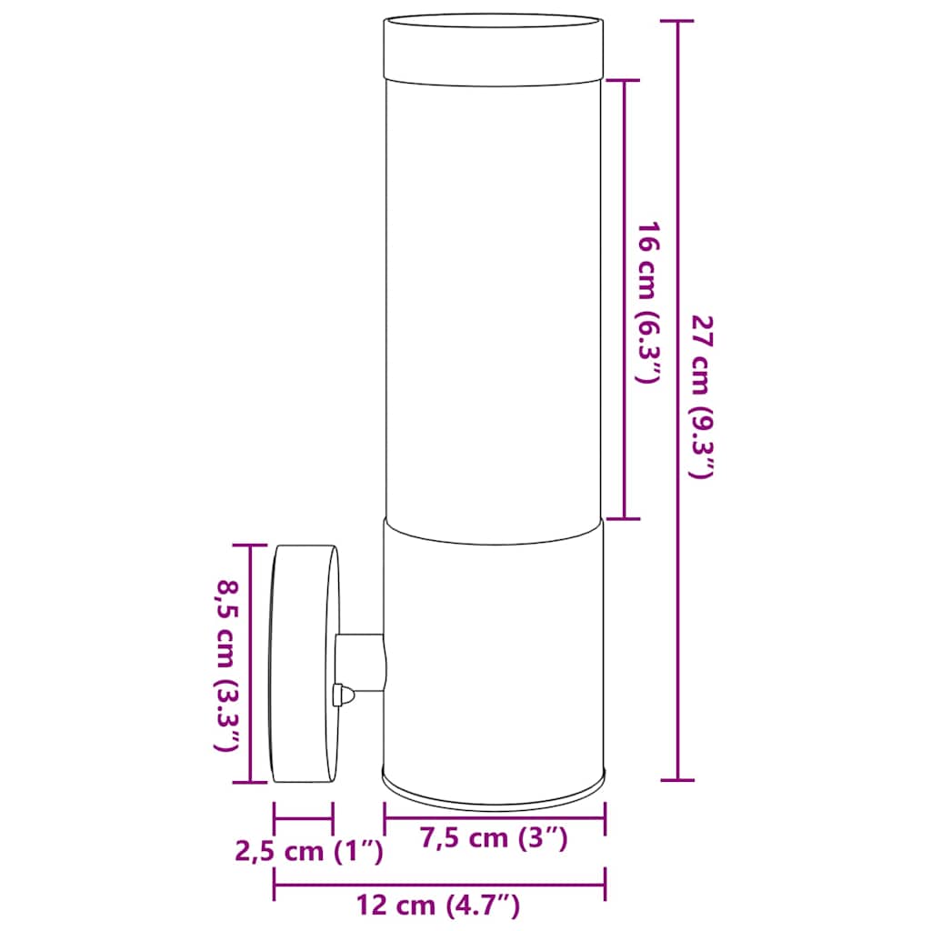 Applique murale argentée 12 x 8,5 x 27 cm acier inoxydable et plastique