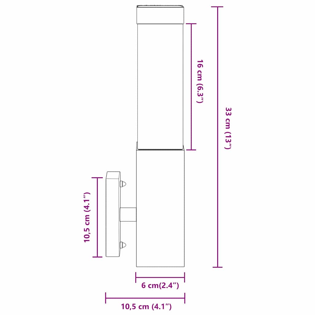 Outdoor Wall Light Black 10.5 x 6 x 33 cm Stainless Steel and Plastic