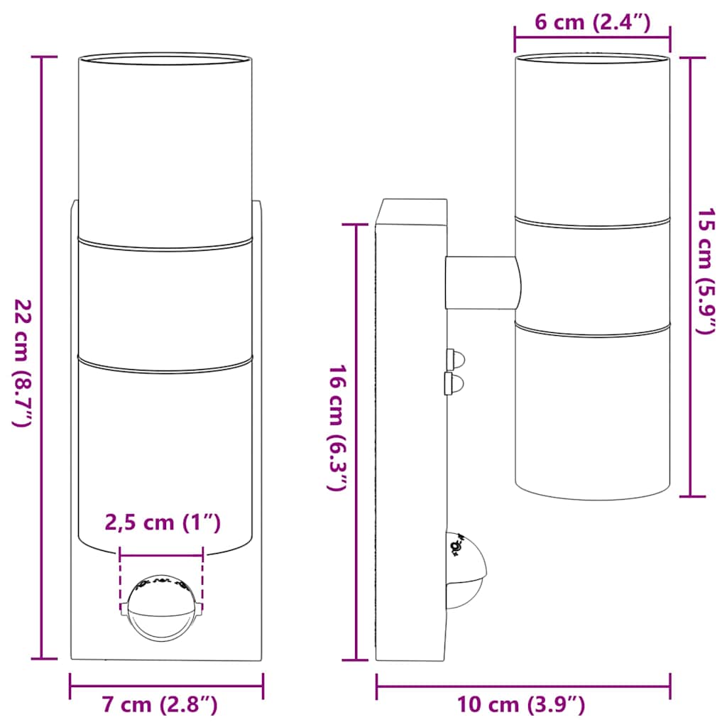 Außenwandleuchte Silber 7 x 10 x 22 cm Edelstahl und Glas