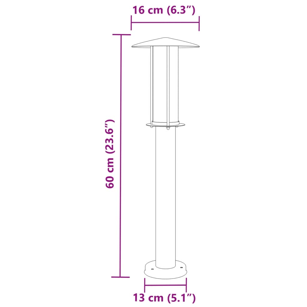 Borne lumineuse argentée 60 cm acier inoxydable