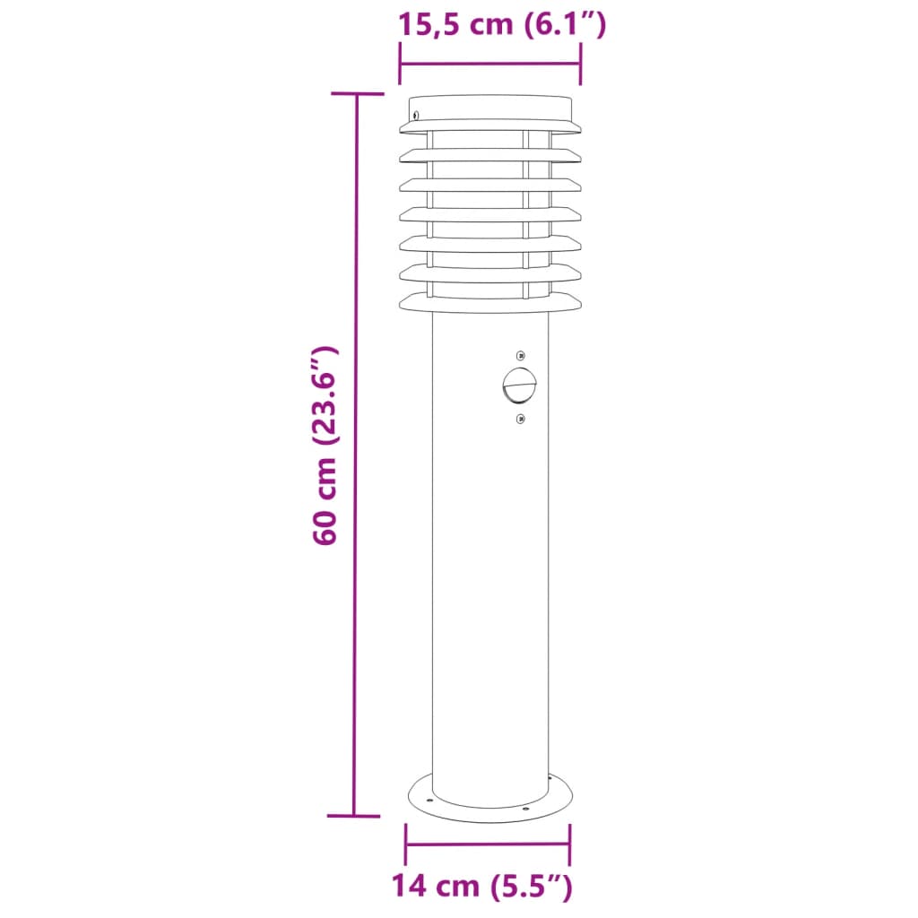 Borne lumineuse avec détecteur de mouvement Argent 60 cm Acier inoxydable