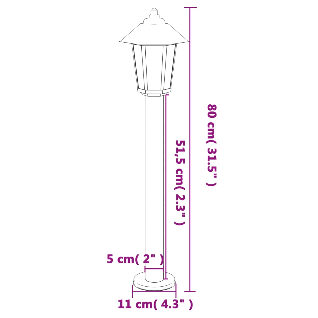 Bornes lumineuses 3 pcs Noir 80 cm Acier inoxydable