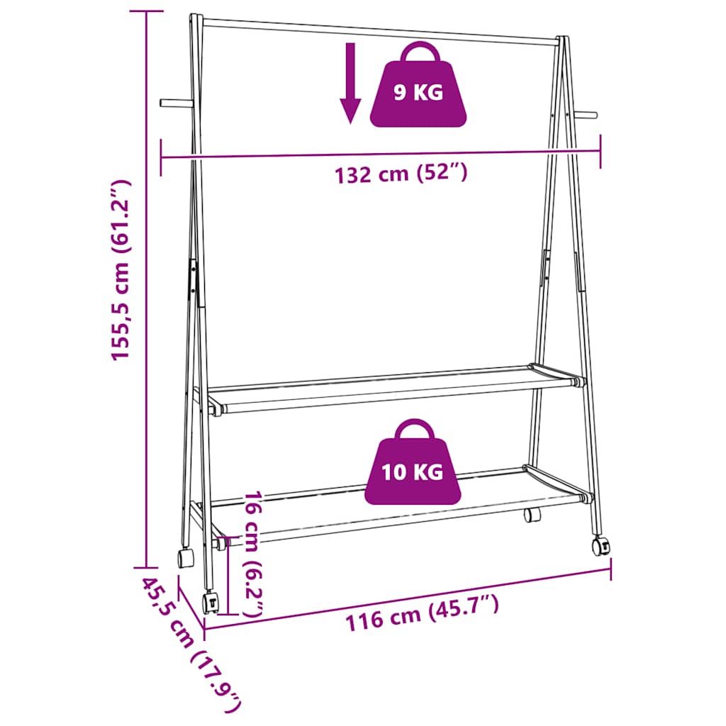 Garment Rack with Shelves and Wheels 132x45.5x155.5 cm Bamboo