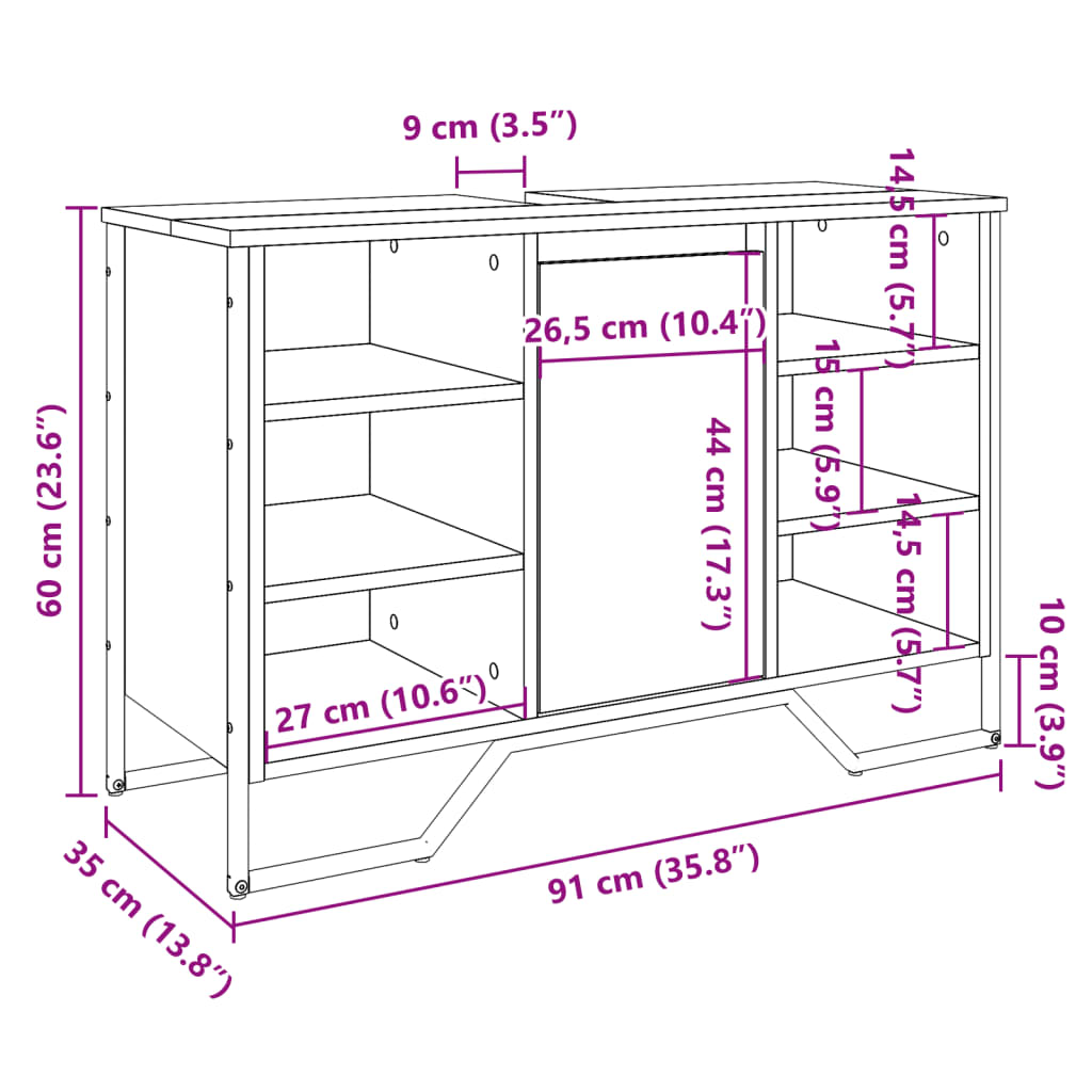Waschbeckenunterschrank Grau Sonoma 91x35x60 cm Holzwerkstoff