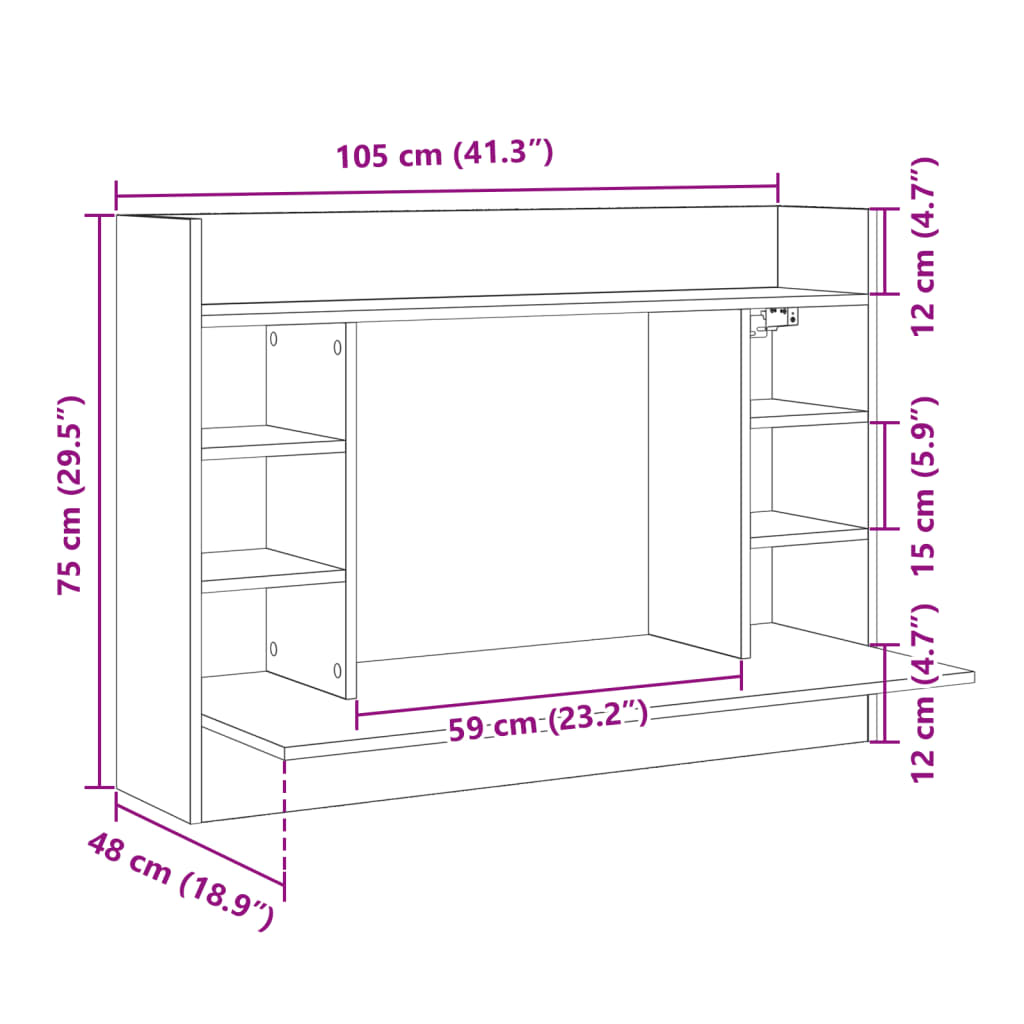 Wall-Mounted Desk Concrete Gray 105x48x75 cm Engineered Wood