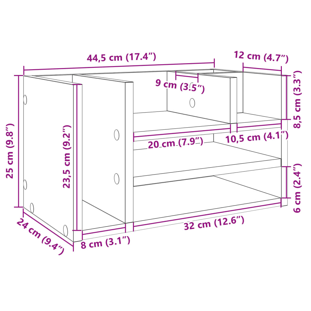 Organiseur de bureau gris Sonoma 44,5x24x25 cm en bois d'ingénierie