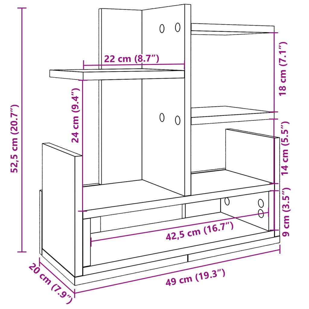 Organiseur de bureau noir 49x20x52,5 cm Bois d'ingénierie