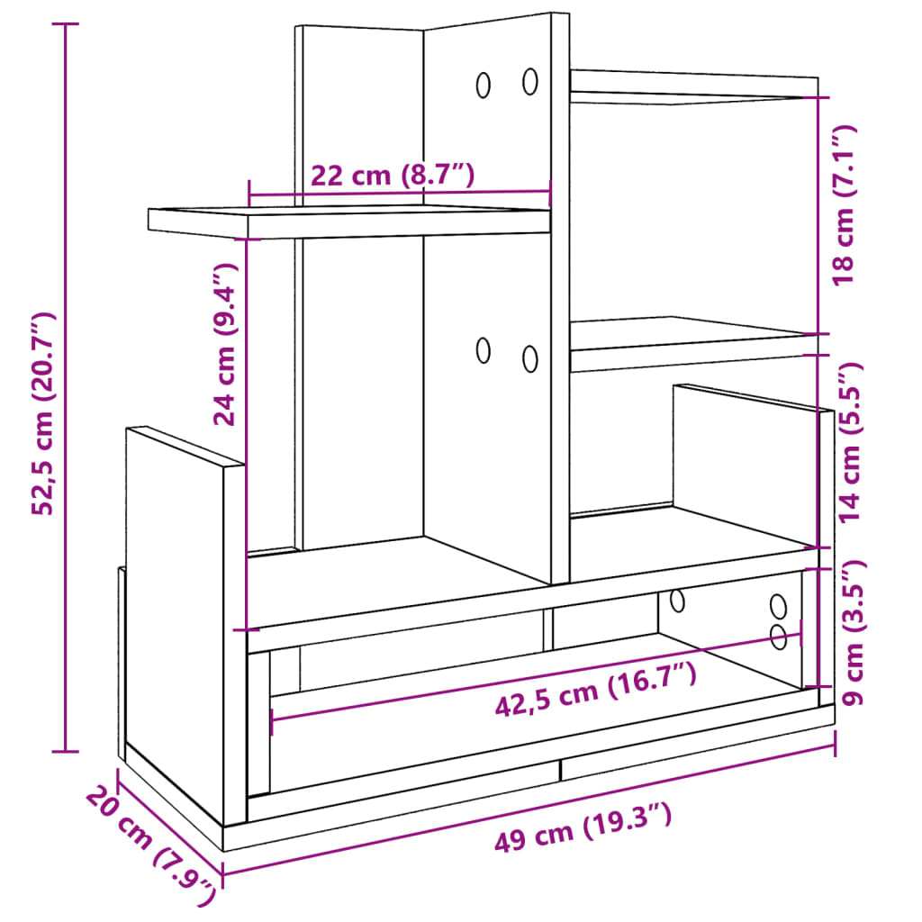 Organiseur de bureau Gris Sonoma 49x20x52,5 cm Panneau de particules