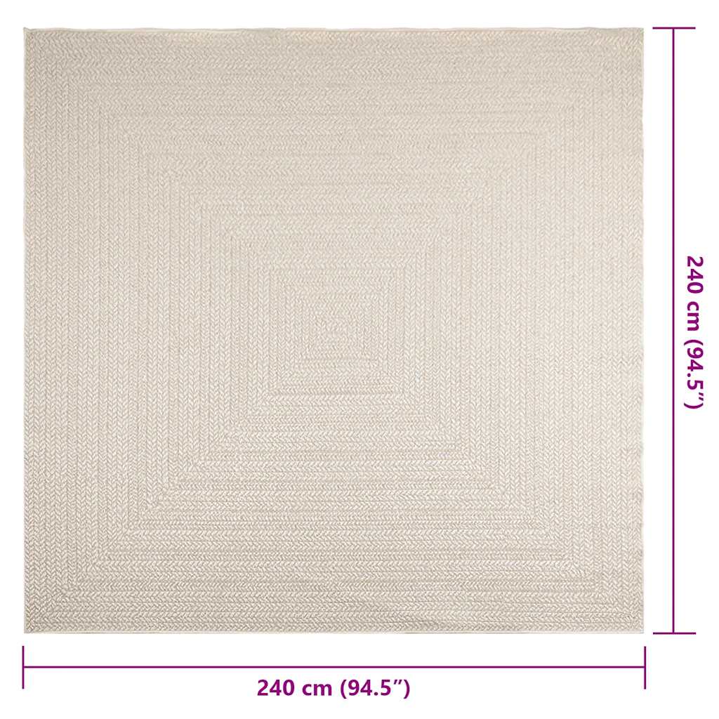 Rug ZIZUR Cream 240x240 cm Jute look Indoor and Outdoor